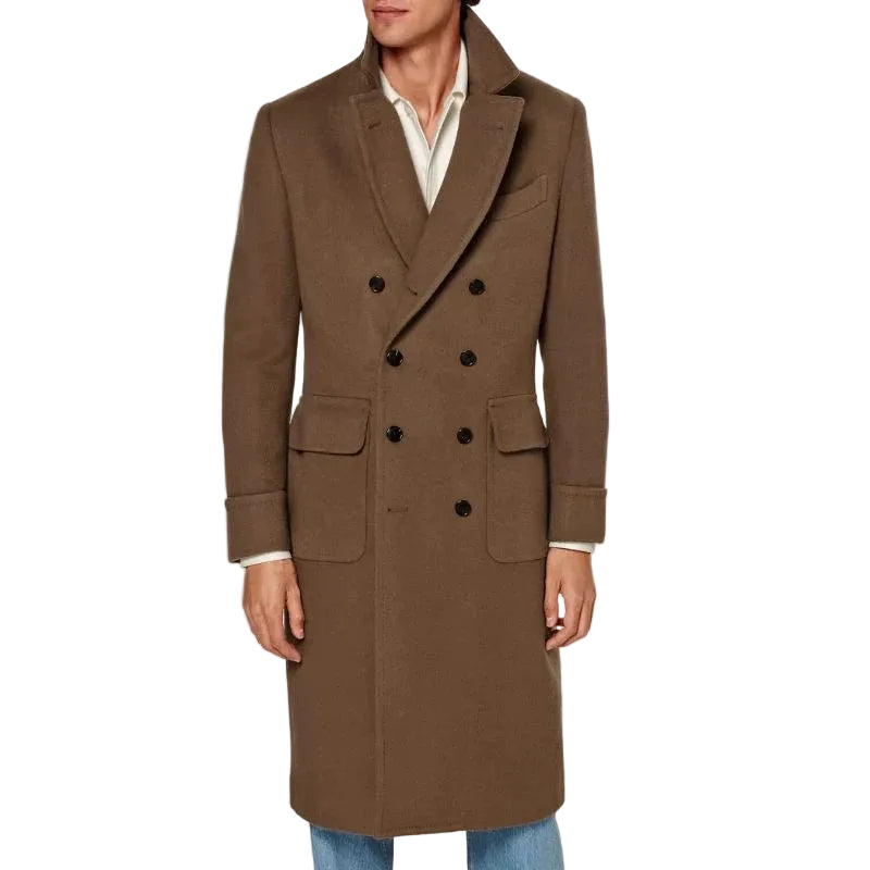 Dark Brown Double Breasted Wool Trench Coat for Men