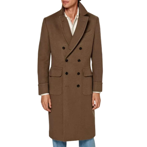 Dark Brown Double Breasted Wool Trench Coat for Men