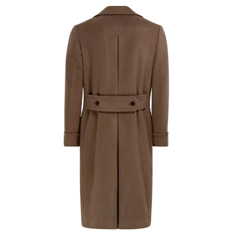 Dark Brown Double Breasted Wool Trench Coat for Men