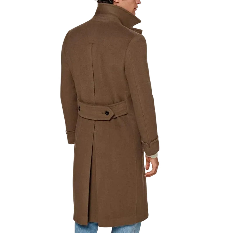 Dark Brown Double Breasted Wool Trench Coat for Men