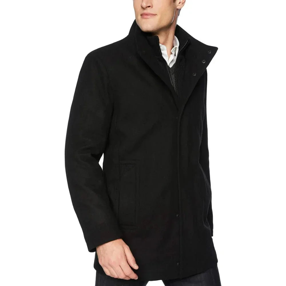 Kingwell Apparel Men's Black Wool Car Coat