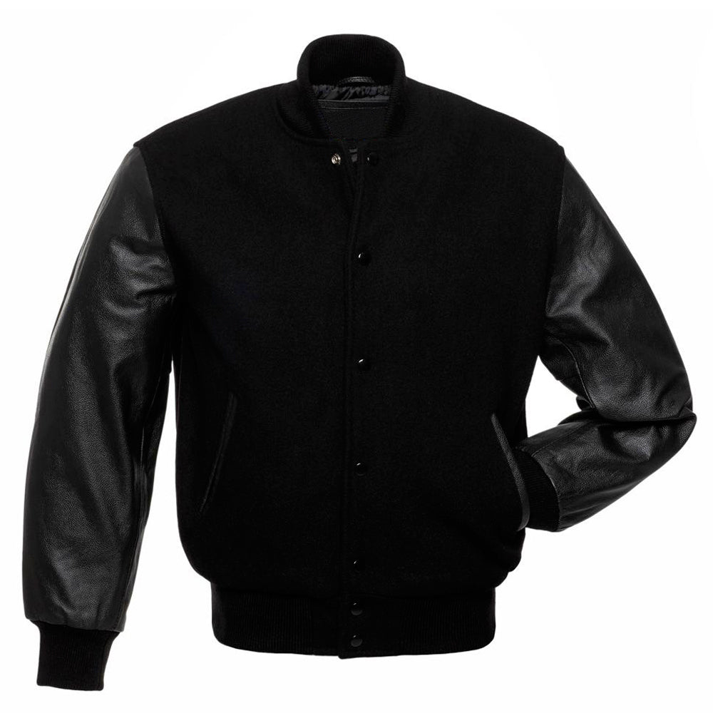 Kingwell Apparel Men's Black Wool and Leather Varsity Jacket