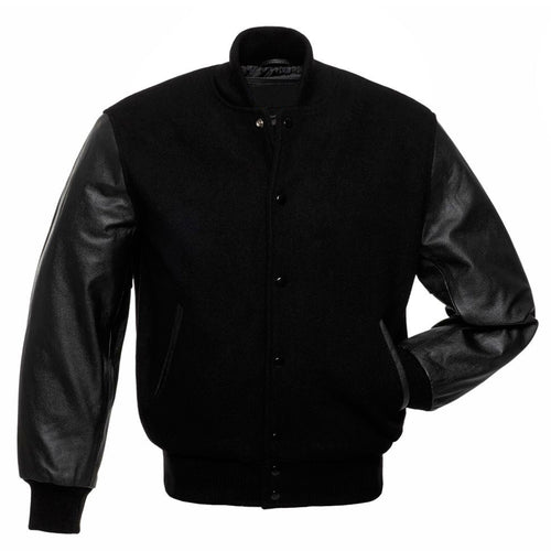 Kingwell Apparel Men's Black Wool and Leather Varsity Jacket
