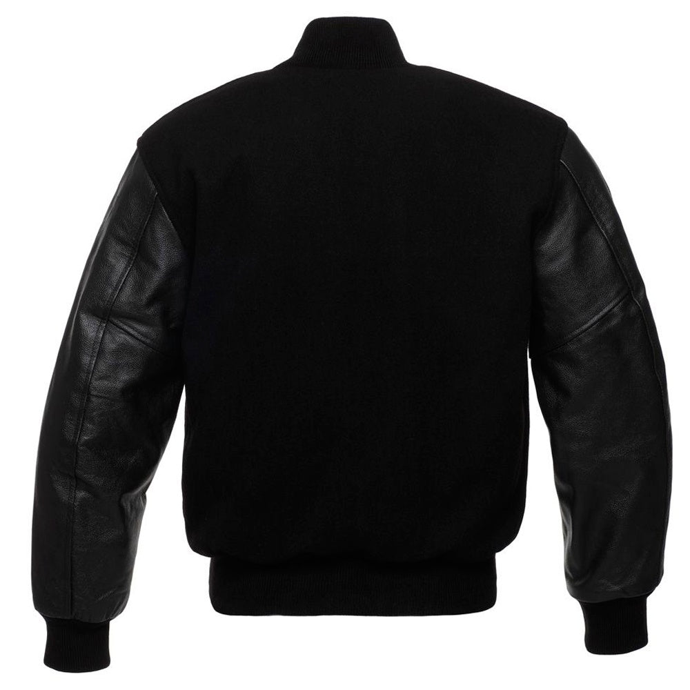 Kingwell Apparel Men's Black Wool and Leather Varsity Jacket