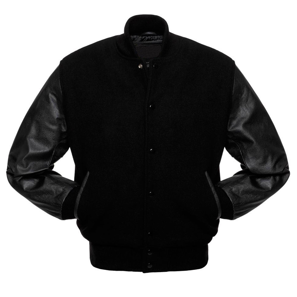 Kingwell Apparel Men's Black Wool and Leather Varsity Jacket