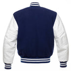 Kingwell Apparel Men's Navy Blue Wool and White Leather Varsity Jacket