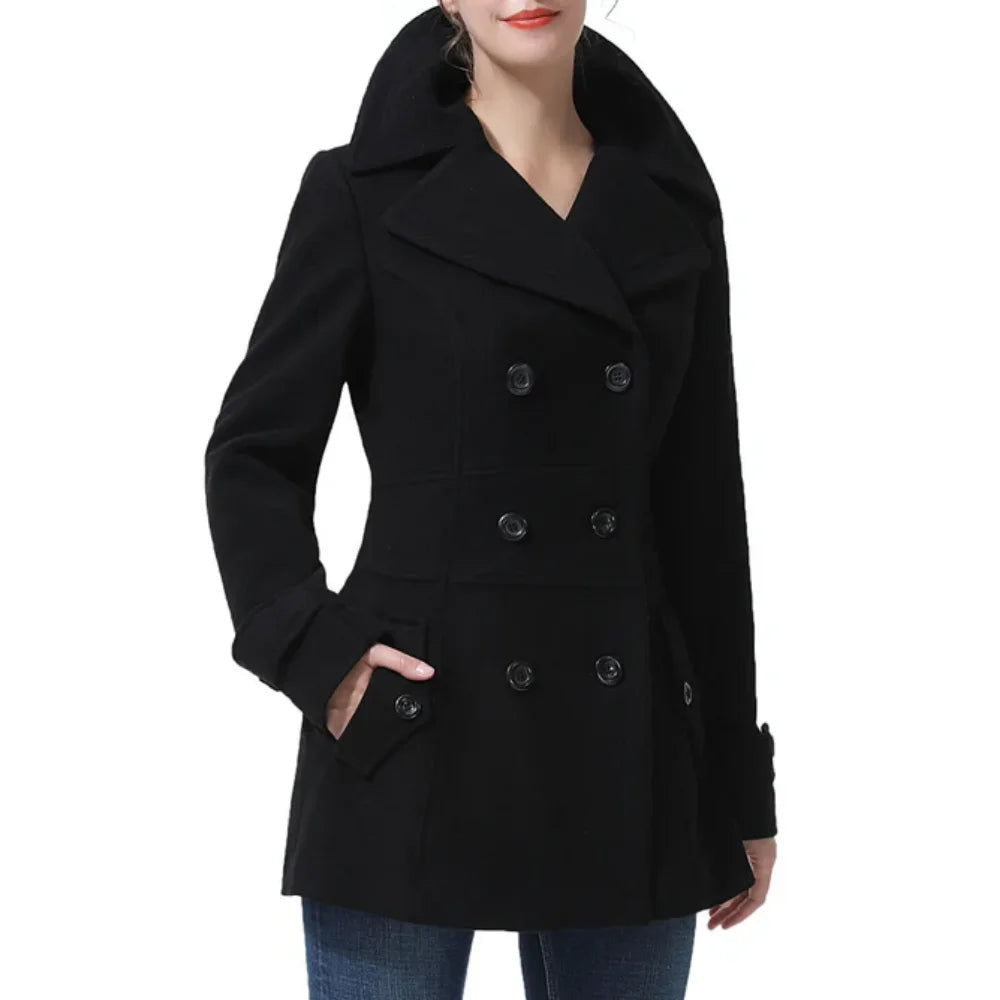 Kingwell Apparel Women’s Classic Black Double Breasted Wool Coat