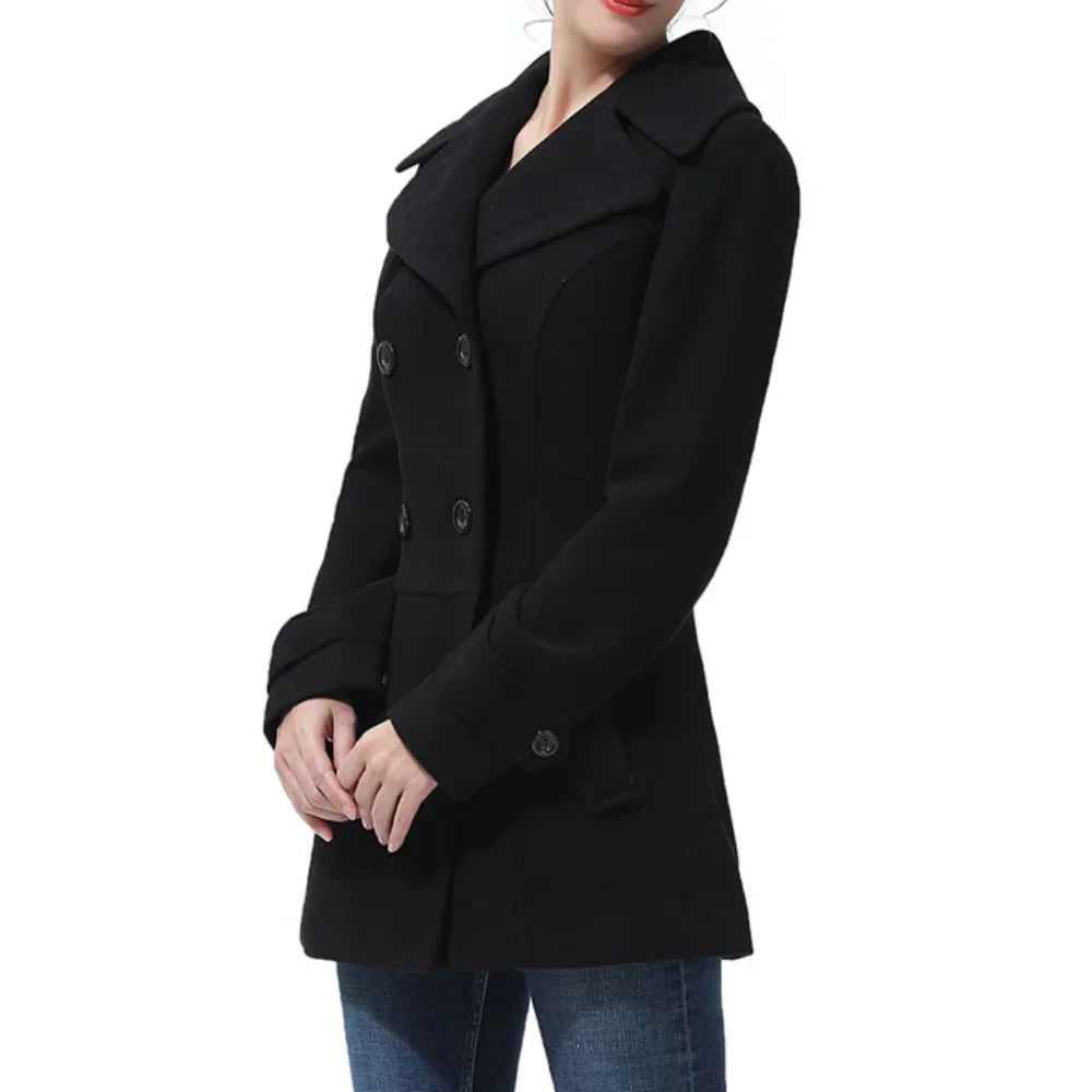 Kingwell Apparel Women’s Classic Black Double Breasted Wool Coat