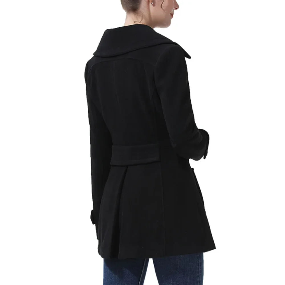 Kingwell Apparel Women’s Classic Black Double Breasted Wool Coat