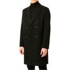 Mens Black Double Breasted Wool Trench Coat