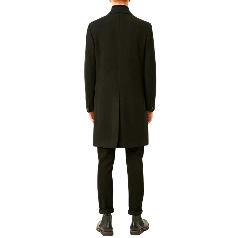 Mens Black Double Breasted Wool Trench Coat