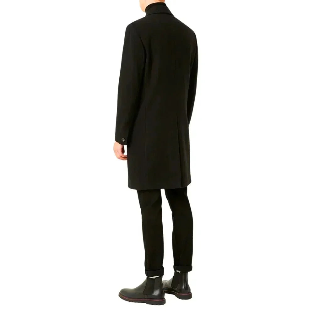 Mens Black Double Breasted Wool Trench Coat