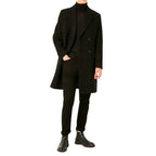 Mens Black Double Breasted Wool Trench Coat