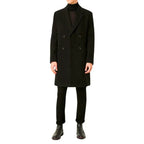 Mens Black Double Breasted Wool Trench Coat
