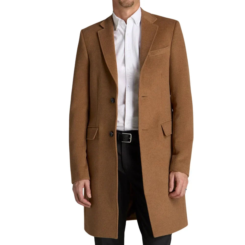 Mens Camel Brown Single Breasted Wool Coat