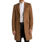 Mens Camel Brown Single Breasted Wool Coat
