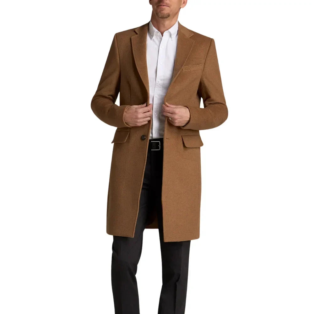 Mens Camel Brown Single Breasted Wool Coat