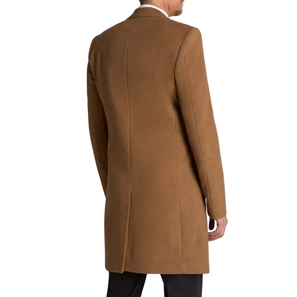 Mens Camel Brown Single Breasted Wool Coat