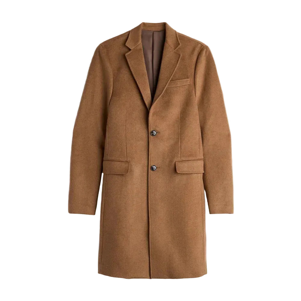 Mens Camel Brown Single Breasted Wool Coat