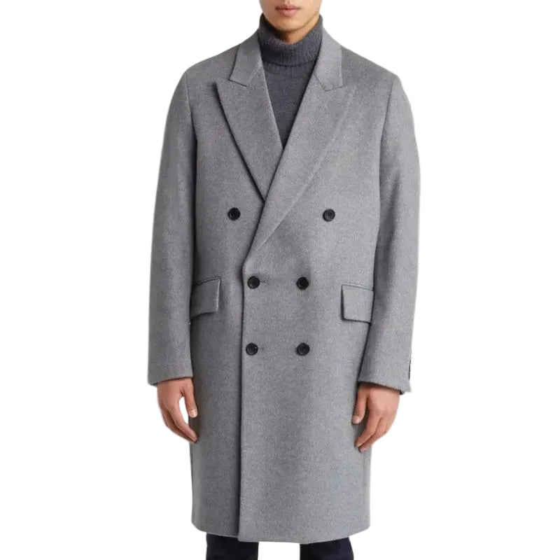 Mens Grey Double Breasted Wool Trench Coat