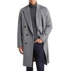 Mens Grey Double Breasted Wool Trench Coat