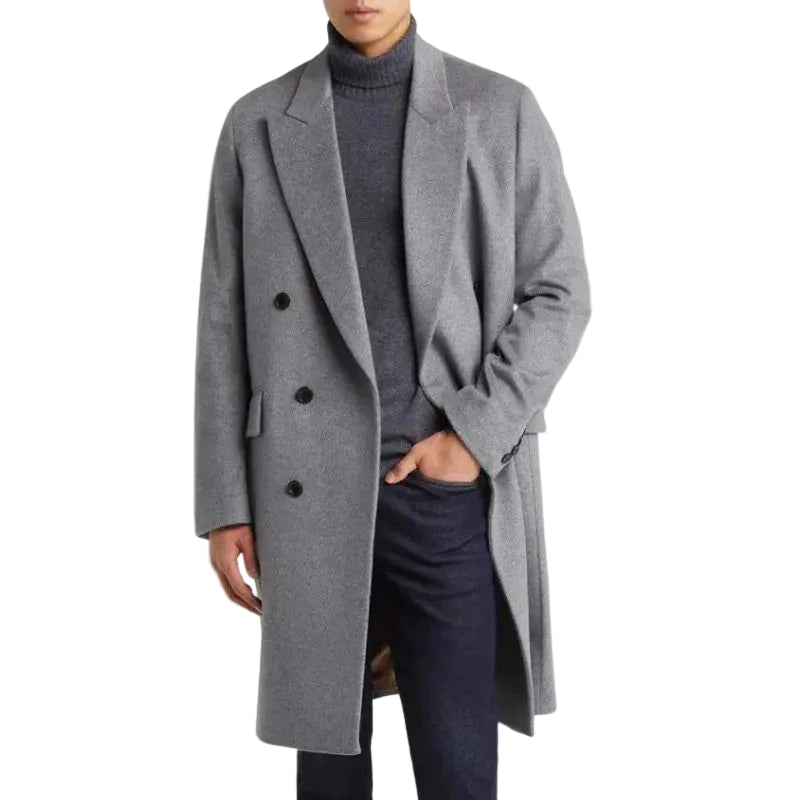 Mens Grey Double Breasted Wool Trench Coat