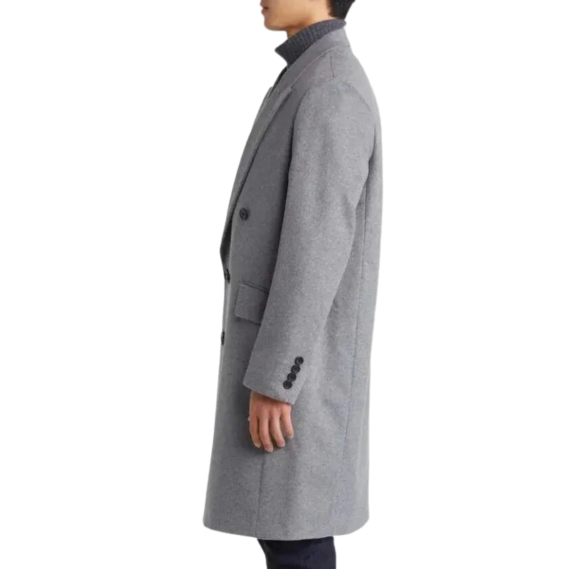 Mens Grey Double Breasted Wool Trench Coat