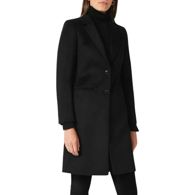 Women's Black Long Wool Trench Coat