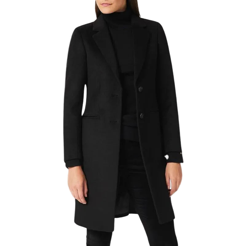 Women's Black Long Wool Trench Coat